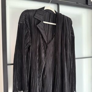 Black Pleated Button-Up Shirt & Pants